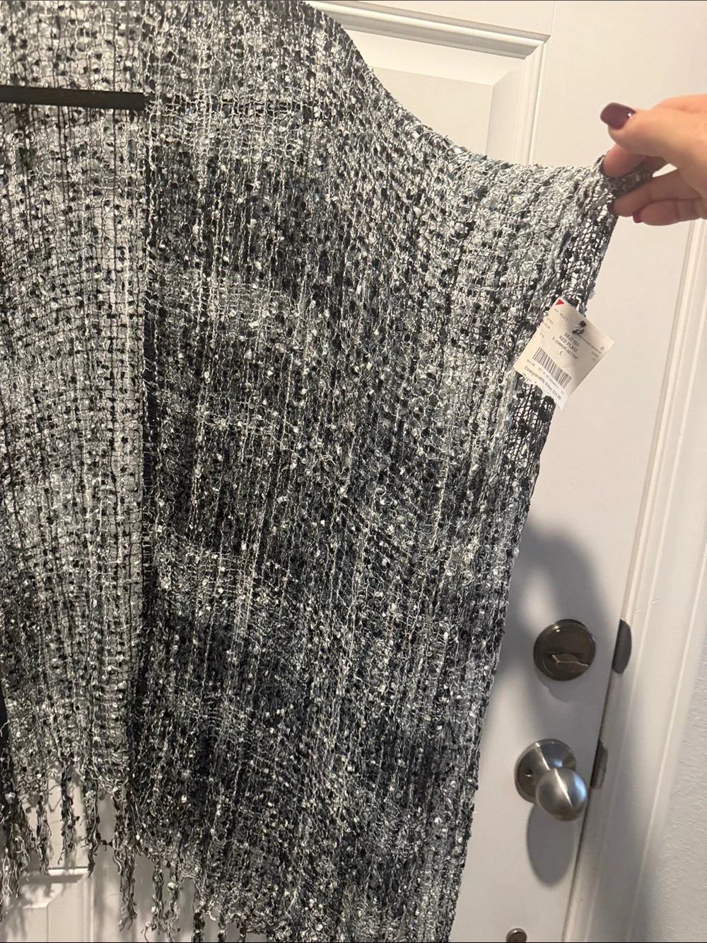Gray Woven Fringe Throw/Cardigan -